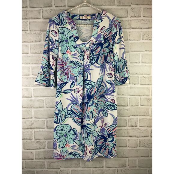 Aryeh Women's Blue Pink Multi Floral Print Activewear Dress Sz Small - Picture 1 of 5